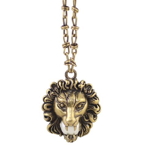 gucci lion necklace silver|Gucci lion head necklace.